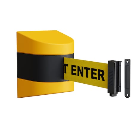 Montour Line Retractable Belt Barrier, Wall Mount, Yellow Case Fixed 8.5 ft. Caution Belt WMX140-YW-CAUYB-F-S-85